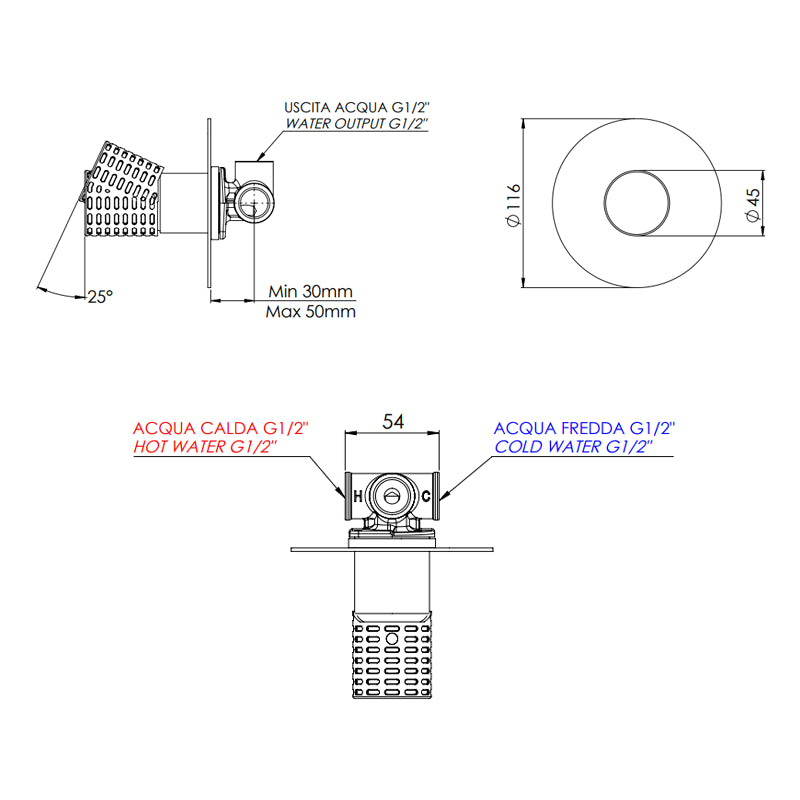 Miscelatore a incasso per vasca/doccia su piastra tonda ultra-piatta - serie Celebrity