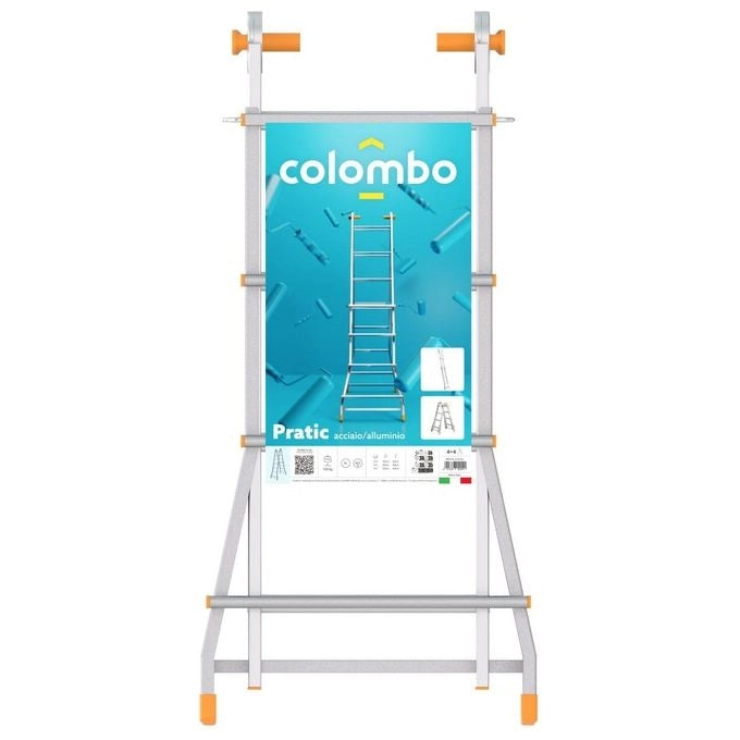 Colombo New Scal PRATIC4+4AA Pratic Scala Pieghevole 8 Gradini Zigrinati 3,6 m 100 Kg Piedini Antiscivolo colore Acciaio Inox