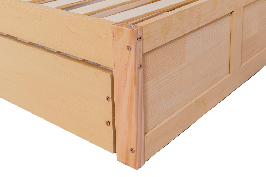 Letto estraibile 90 × 200 cm e 180 × 200 cm con ripiani laterali, presa USB et contenitore testiera, senza materasso, in legno ingegnerizzato, naturale