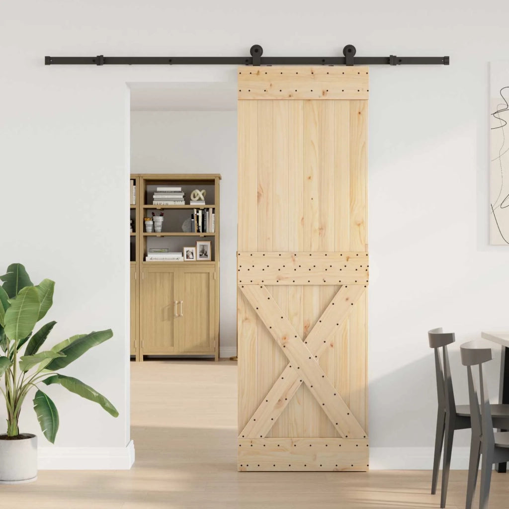Porta scorrevole NARVIK Naturale e Nero 70 x 210 cm (213,5 cm) 3445365