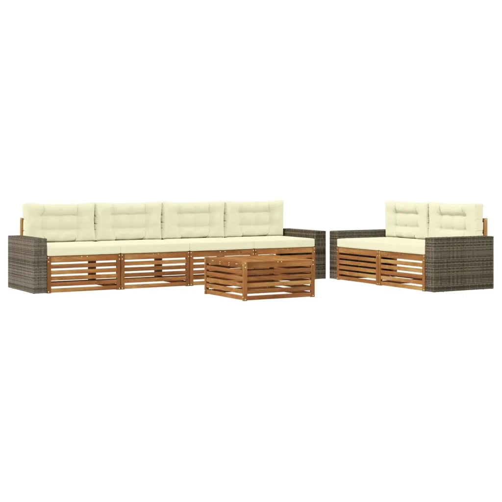 Set di divani da esterno 7 pcs Naturale e Crema Poliestere
