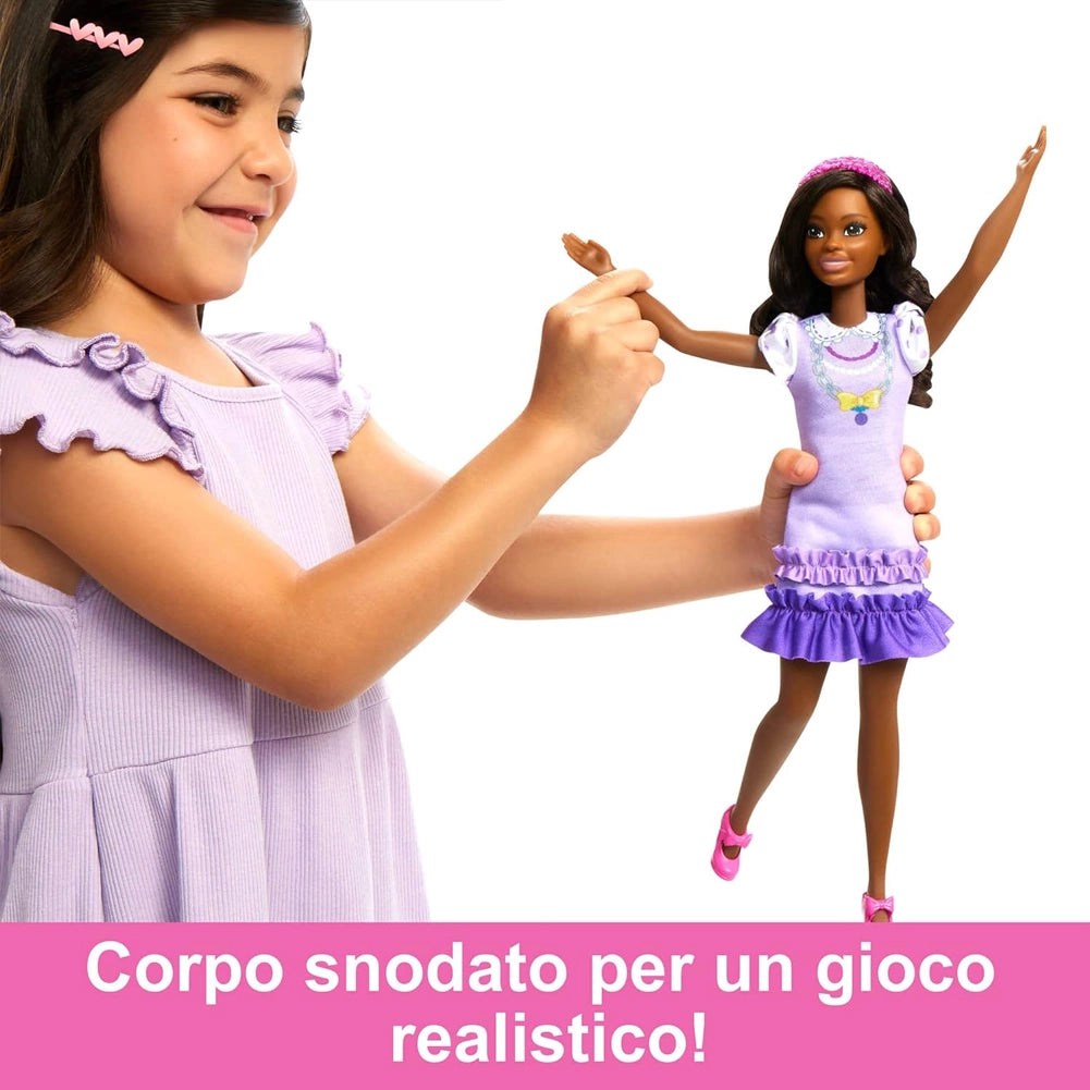 La Mia Prima Barbie Giocattolo Bambola Bambini Snodabile Abito Lilla e Peluche