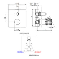 Miscelatore a incasso per vasca/doccia con deviatore 2 vie a pressione, su piastra quadrata - serie Celebrity