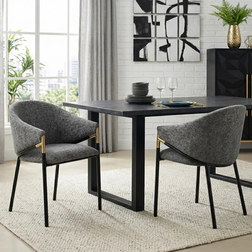 Sedie da Pranzo con Braccioli ¨C MINIMAL ¨C Velluto Grigio, Gambe in Metallo Dorato, Set 2 Pezzi