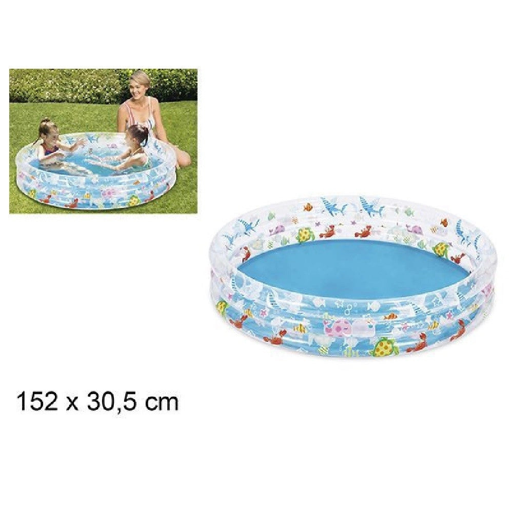 Trade Shop - Piscina Tonda Gonfiabile Personaggi Marini Bambini 3 Anelli Giardino 152x30.5cm -