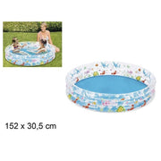 Trade Shop - Piscina Tonda Gonfiabile Personaggi Marini Bambini 3 Anelli Giardino 152x30.5cm -