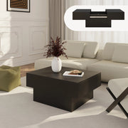 Tavolino Centrale Lens da Salotto con Piano Scorrevole 80 x 60 x 36 cm - Nero [en.casa]
