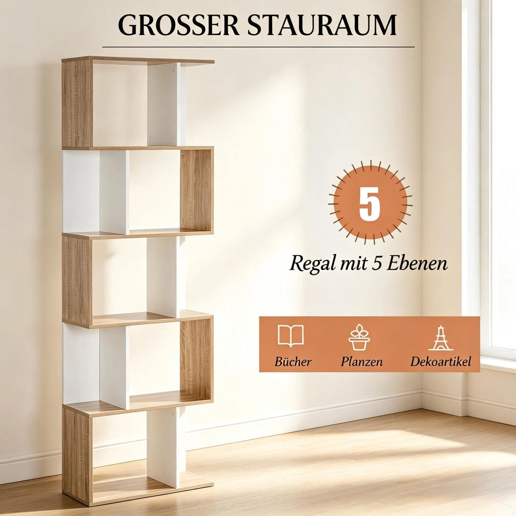 LIBRERIA S a 5 ripiani 60x24x184,5 cm Rovere/Bianco