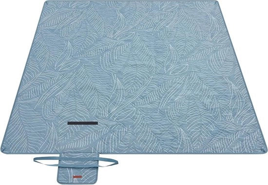 Tenda da picnic 200x200 cm con 4 ancore - Grande coperta per campeggio per parco, giardino e spiaggia - Imbottita e lavabile in macchina - Ripiegabile e blu chiaro con foglie di felce tropicale
