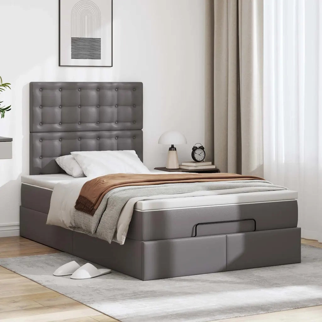 Struttura Letto Pouf con Materasso Grigio 120x190 cm Similpelle 3312994