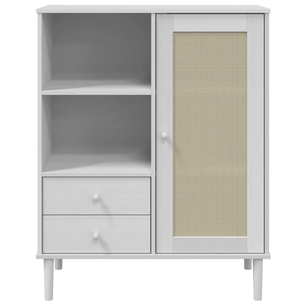 Credenza SENJA Aspetto Rattan Bianco 90x40x112cm Massello Pino