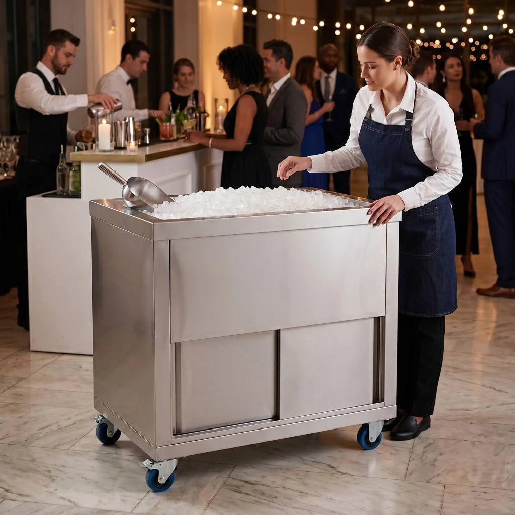 Postazione Bar Cocktail Mobile con Carrello Portaghiaccio 109L su Ruote
