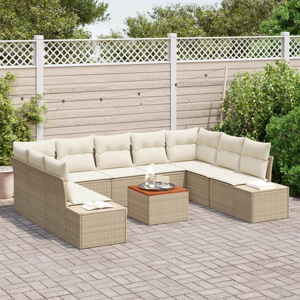 Set SofÃ  da Giardino da 10 Pezzi con Cuscini Beige Polyrattan Acacia