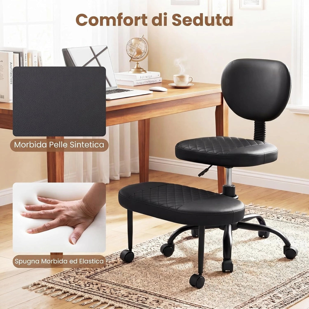 Sedia Ergonomica Posturale con Poggiapiedi, Altezza Regolabile | Poltrona Imbottita con Ruote e Schienale Ergonomico, per Lavoro Ufficio Studio, Portata 115 kg