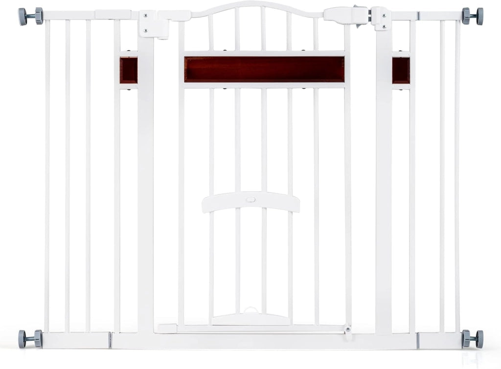 Cancello per Cani per Aperture da 74 a 104 cm, Recinto Espandibile con 2 Prolunghe, Installazione Senza Fori con Supporti, Doppia Chiusura, Cancello Metallico per Scala e Ingresso (Bianco)