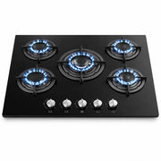 Piano Cottura 5 Fuochi Ghisa Bruciatore a Incasso in Vetroceramica Nero