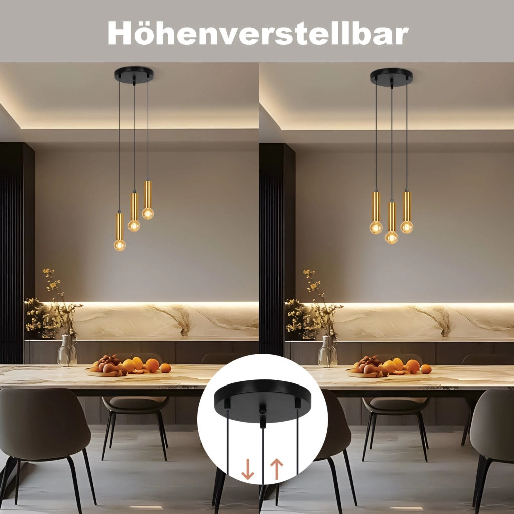 Lampada a sospensione ZMH per sala da pranzo oro, 3 fiamme E27 135 cm lampada da soggiorno e cucina
