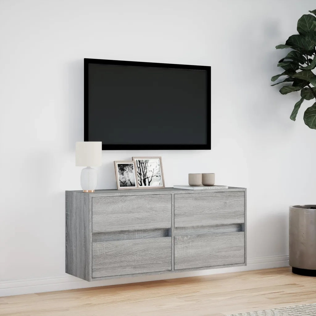Mobile TV a Parete con Luci LED Grigio Sonoma 100x31x45 cm 852297