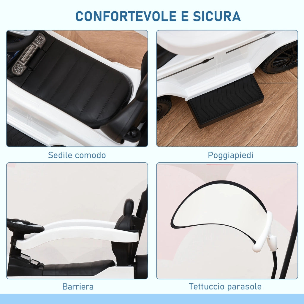 EasyComfort Macchina a Spinta per Bambini 12-36 Mesi con Licenza Mercedes, Tettuccio e Maniglia di Spinta, 85.5x40.5x95 cm, Bianco