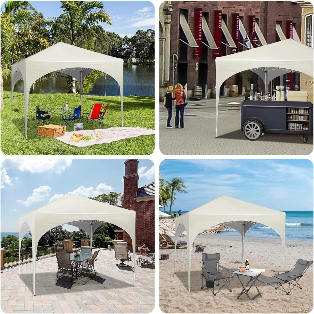 Gazebo da Giardino Richiudibile 3x3m Gazebo Esterno in Ferro Regolabile in Altezza Tendone con Soffitto Semicircolare Pieghevole Protezione Solare, Tende per eventi Facile da Montare Beige