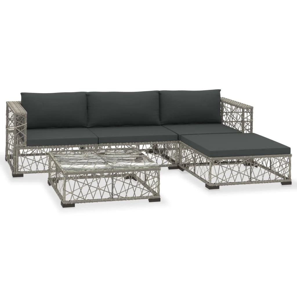 Set di mobili da giardino mobili da esterno 5 pezzi con cuscini resina intrecciata grigia 02_0016441