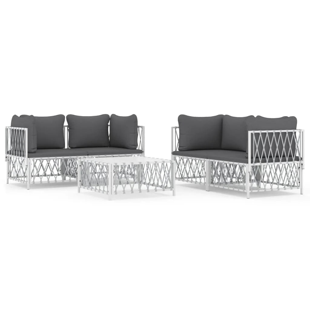 Set di mobili da giardino mobili da esterno con cuscini 5 pezzi acciaio bianco 02_0018304