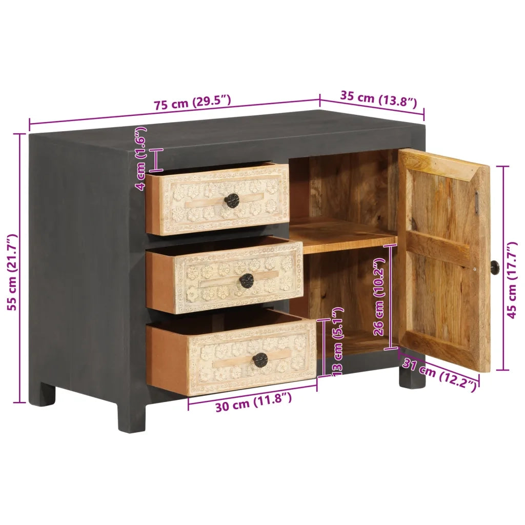Credenza Bianco e Grigio 75x35x55 cm in Legno Massello di Mango 374992