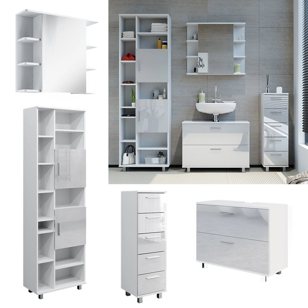 Vicco Set di mobili da bagno Bianco lucido 4 pezzi, con colonna