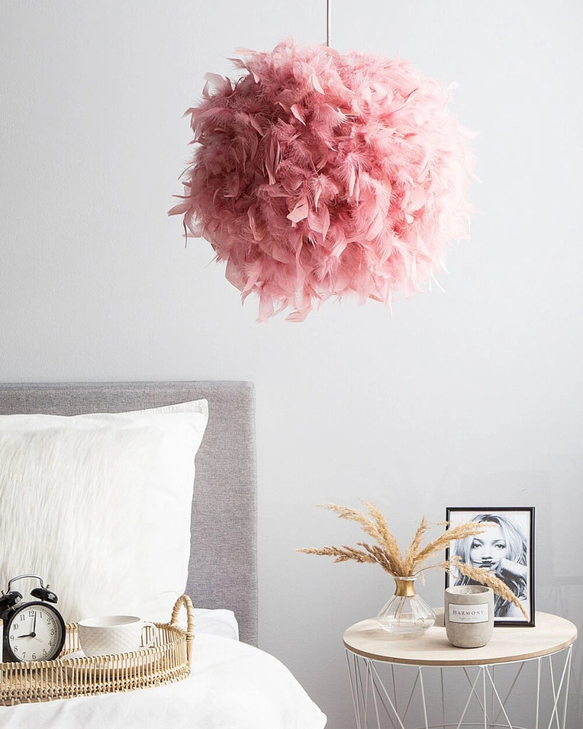 Lampada a Sospensione Lampada da Soffitto in Finta Pelliccia Rosa Sfera Shaggy