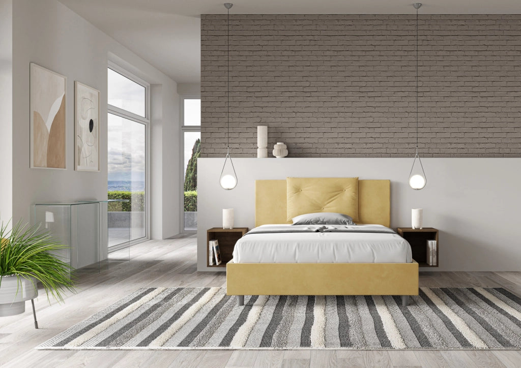 BS COM Letto una piazza e mezza senza rete imbottito 130x190 microfibra ocra