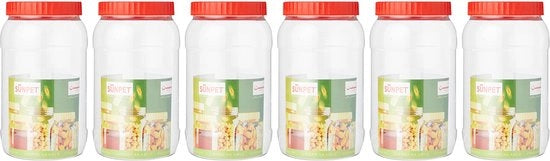 Contenitori di conservazione alimentare, plastica, rosso, 2000 ml, confezione da 6
