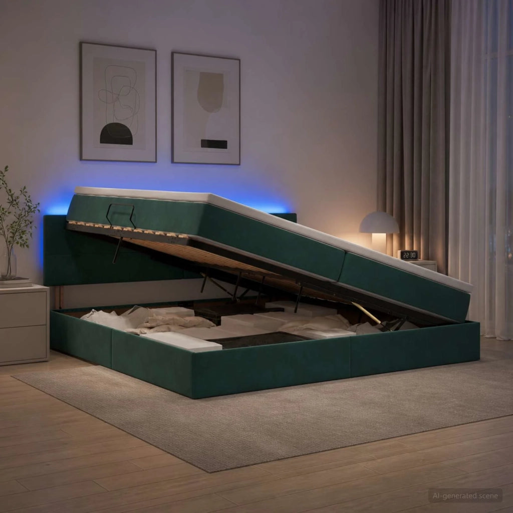 Letto con contenitore LED e materasso Verde Scuro 200 x 200 cm 3459273