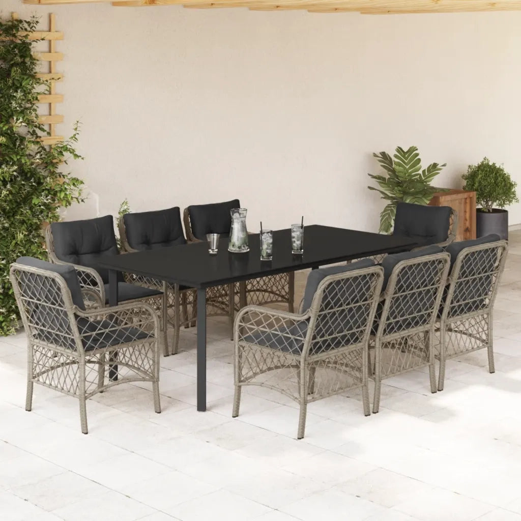 Set Pranzo da Giardino 9pz con Cuscini Grigio Chiaro Polyrattan 3212179