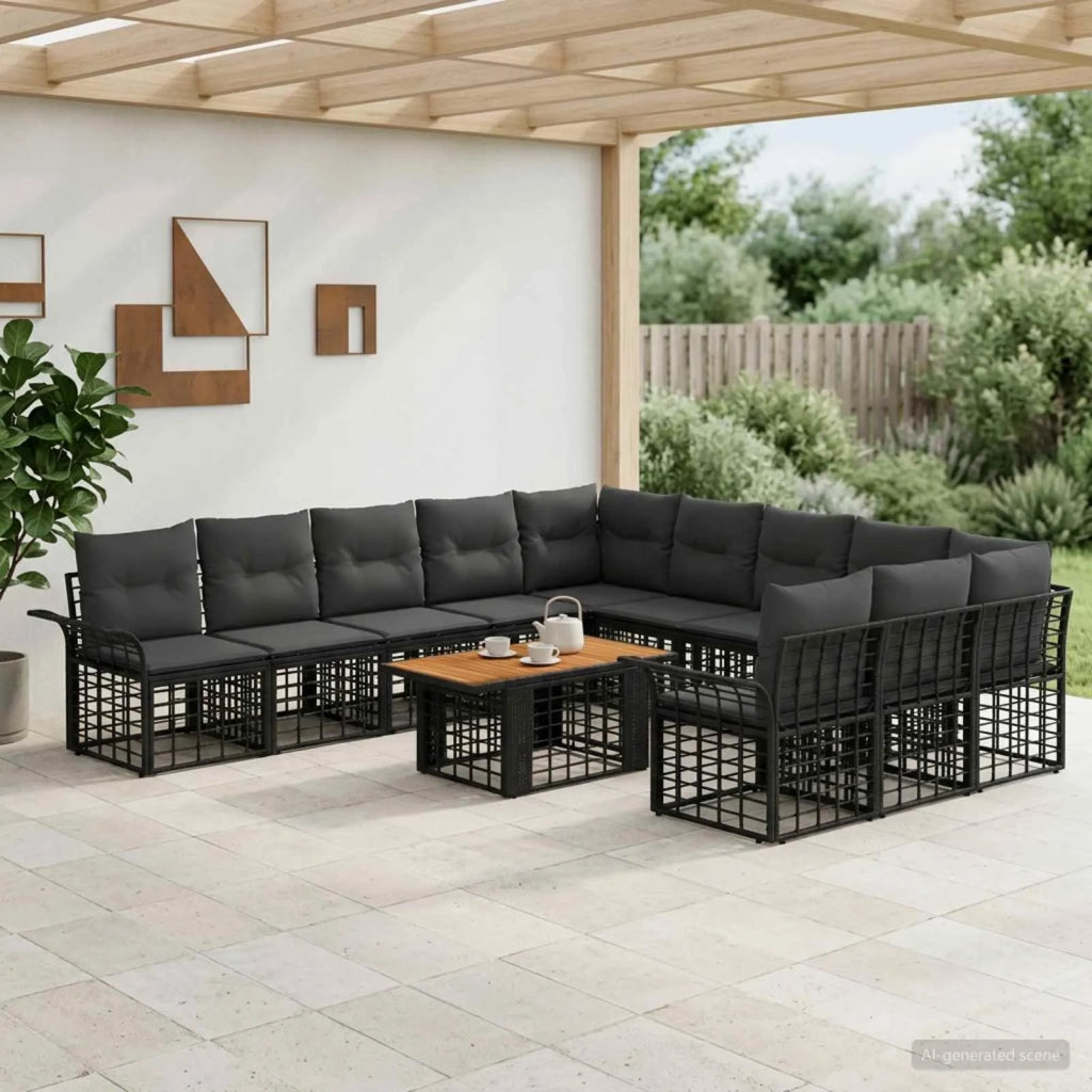 Set Divano da Giardino 12 pz Nero e Grigio scuro polyrattan 3438021