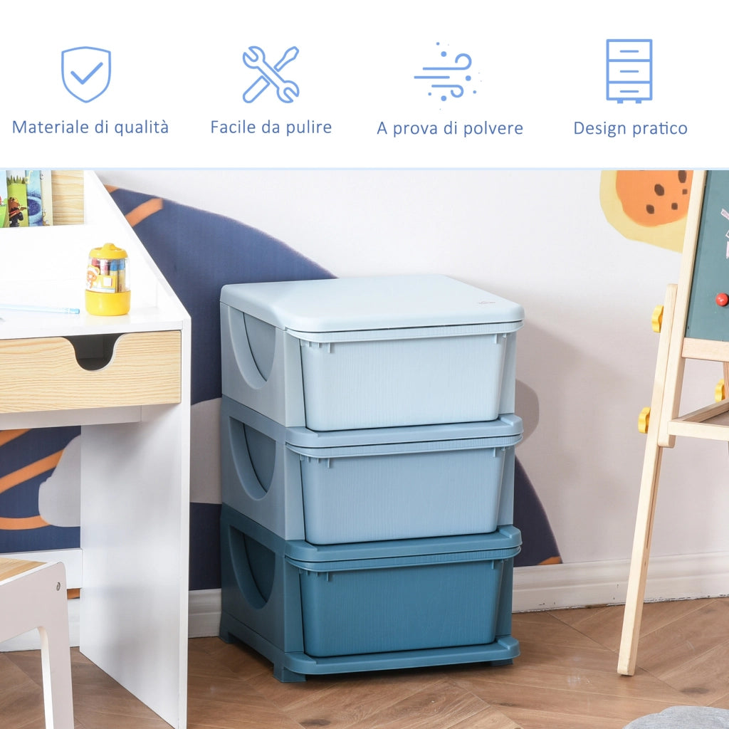 EasyComfort Cassettiera 6 Cassetti per Bambini 3-6 Anni con Bordi Arrotondati, Mobile Portagiochi in PP, 37x37x56.5cm, Blu