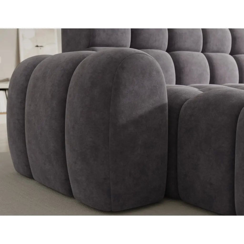 Divano angolare trasformabile BULLA 3 posti grigio - tessuto effetto alcantara con estensione della seduta elettrica