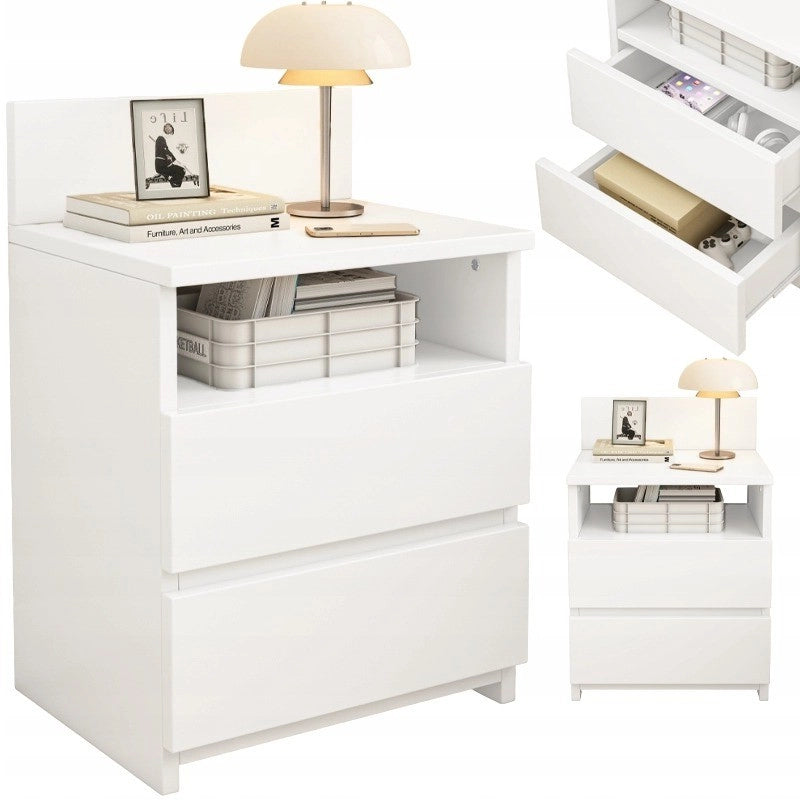 Comodino, Tavolino, 40 cm, Cassettiera per Camera da Letto, 2 Cassetti, Bianco, Loft, Moderno