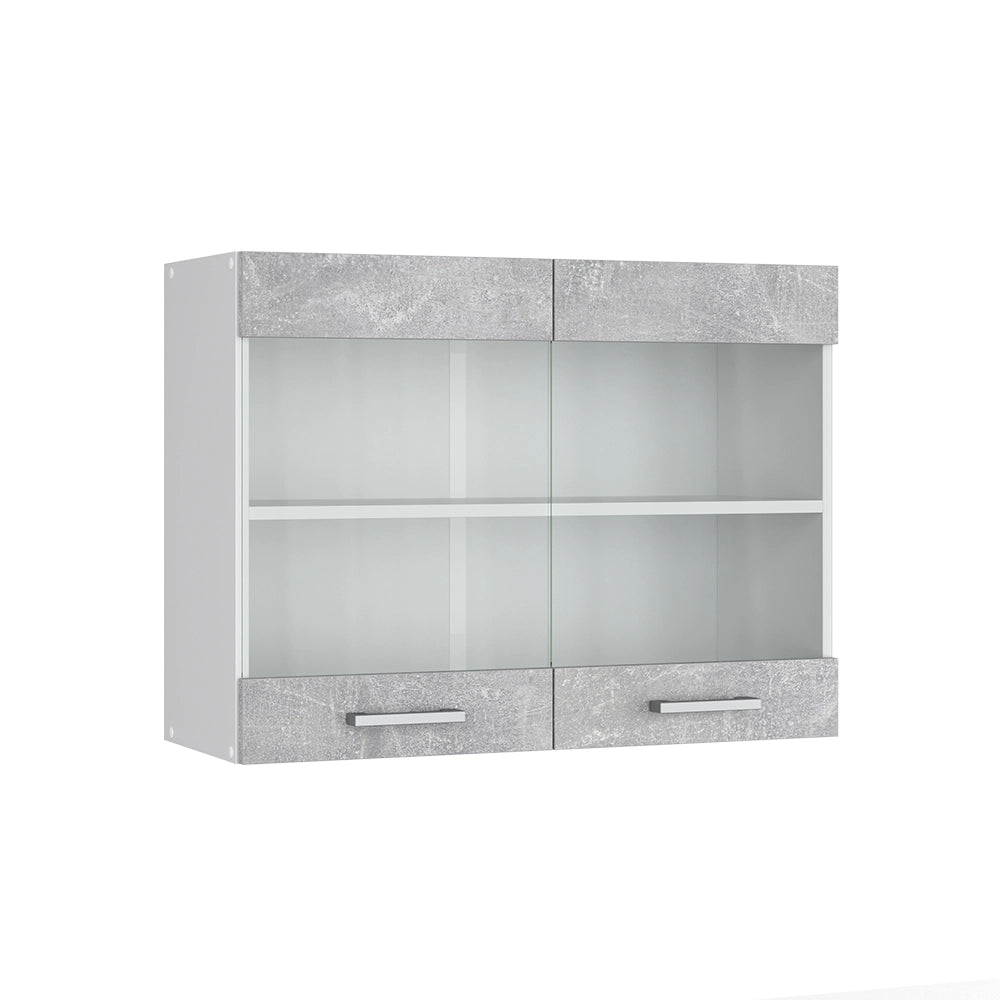 Mobile da cucina in vetro R-Line Calcestruzzo/Bianco 80 cm Vicco