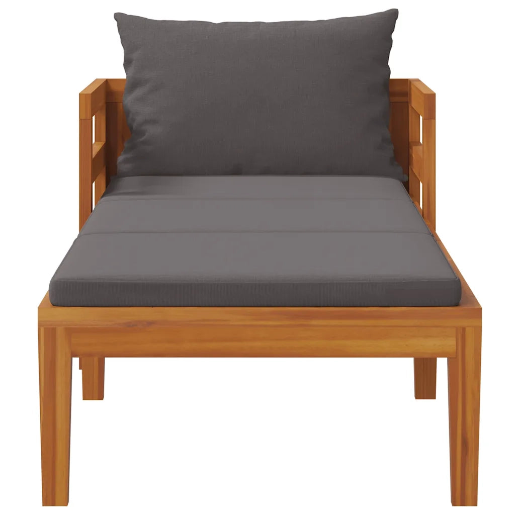Lettino Prendisole con Cuscini Grigio Scuro in Massello Acacia 316317