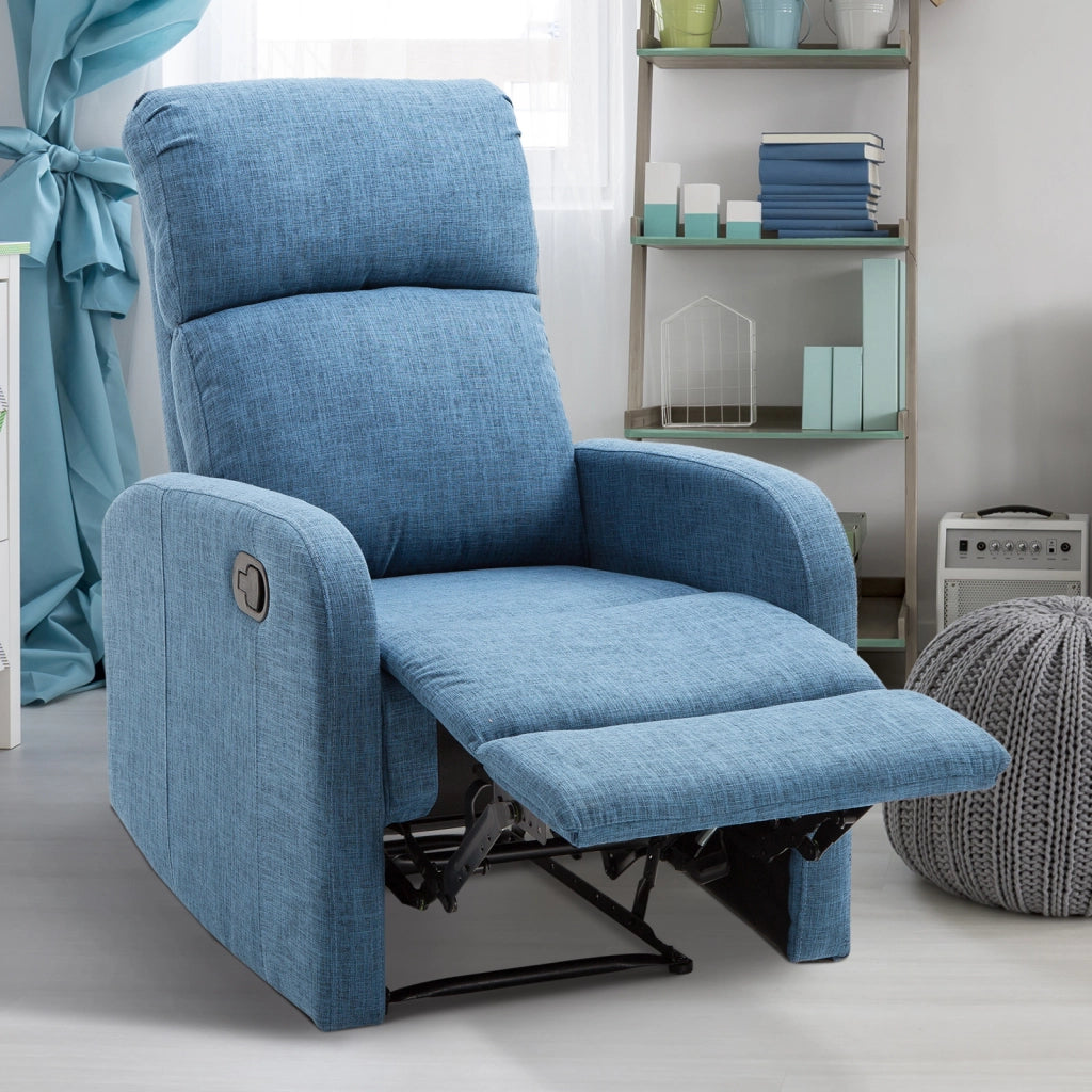 Poltrona Relax Reclinabile Manuale con Poggiapiedi ¨C Xylo ¨C Tessuto Lino Blu 67x83x107cm