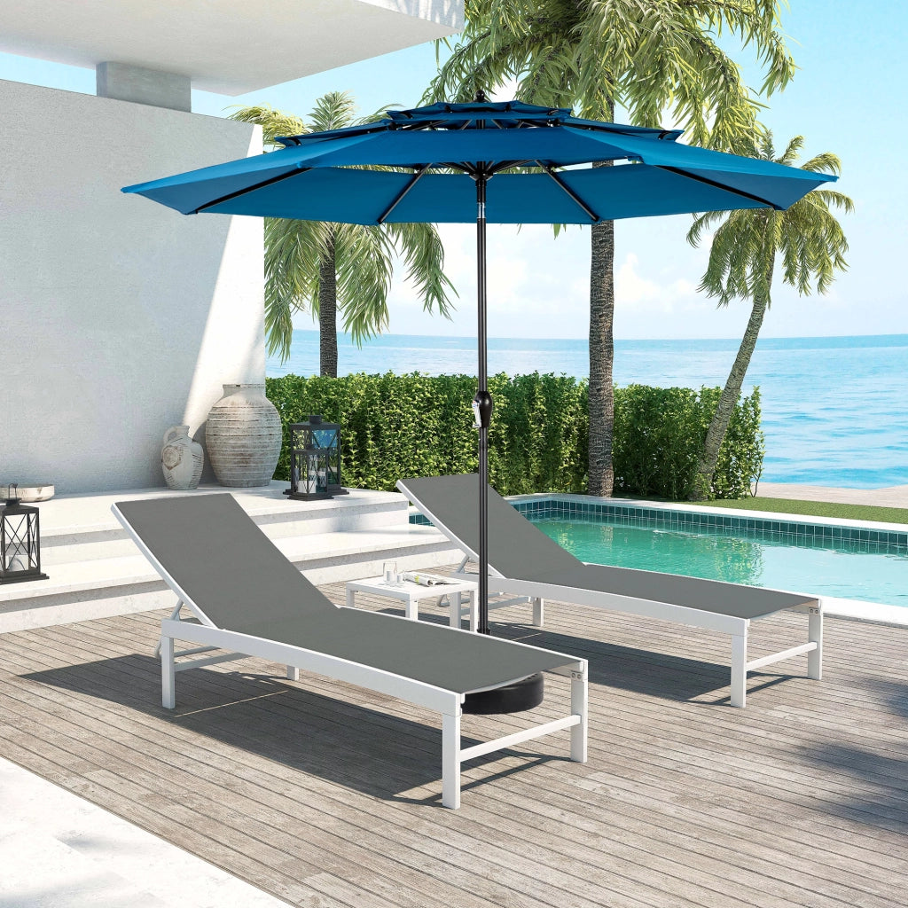 Ombrellone da giardino a 3 livelli con inclinazione automatica e manovella blu scuro per patio e piscina