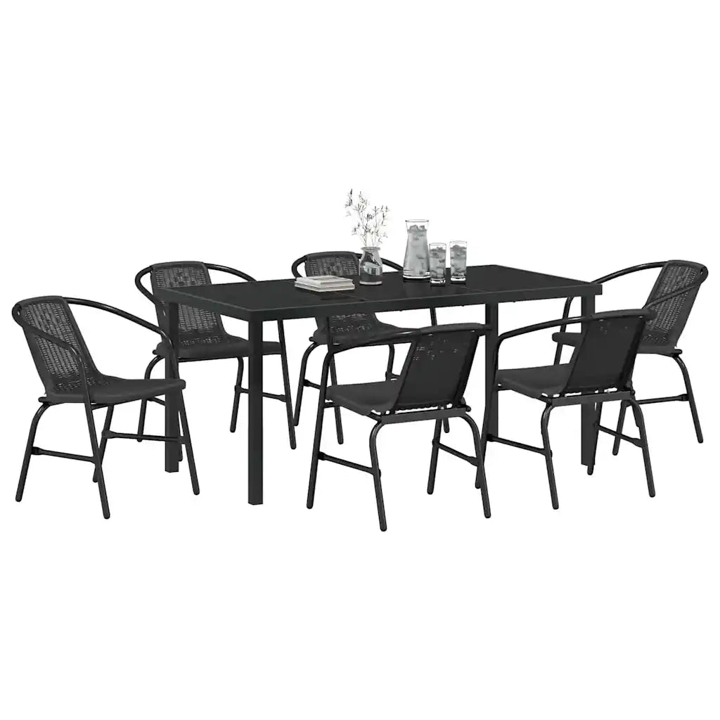 Set da Pranzo per Giardino 7 pcs Nero
