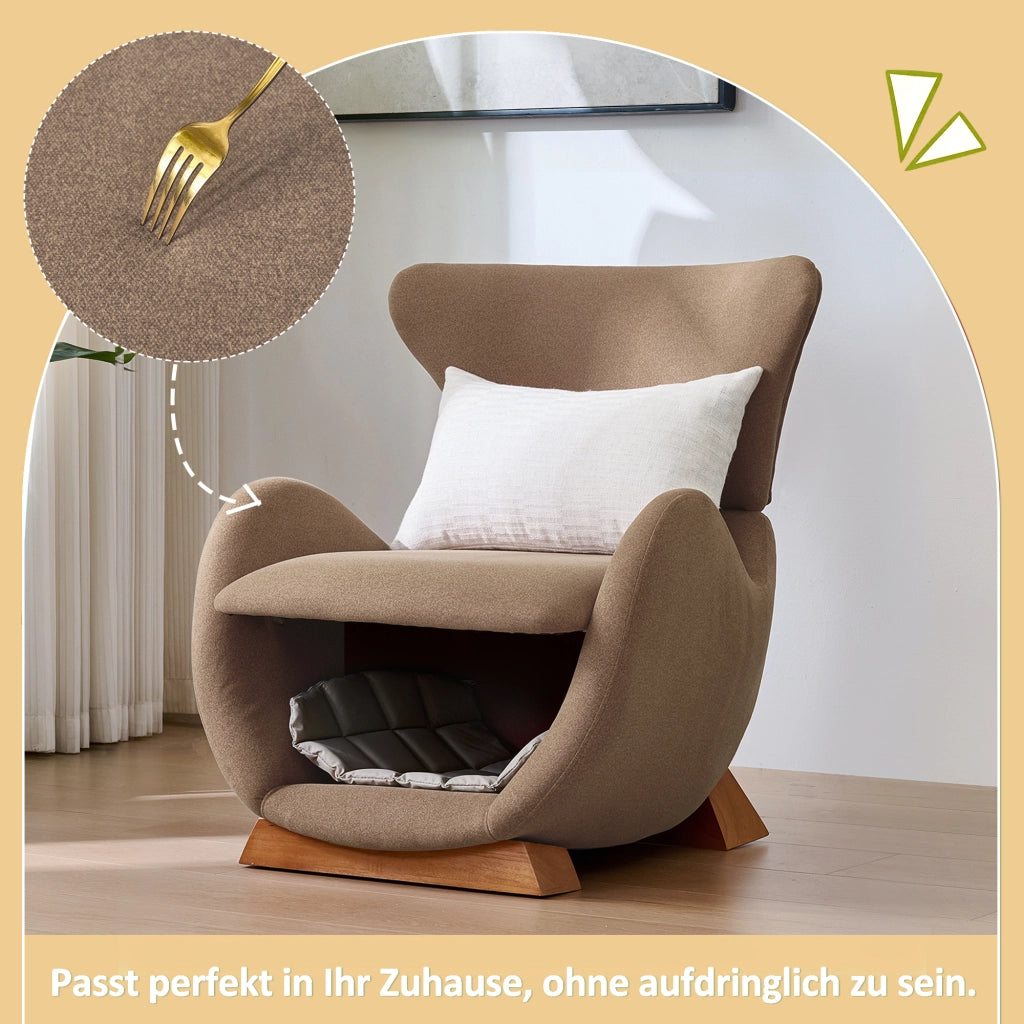 OKWISH Poltrona in Tessuto con Nicchia Integrata per Gatto o Cane di Piccola Taglia, Seduta Ergonomica, Legno, Marrone