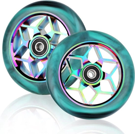 Ruote stunt scooter, 2 pezzi di ricambio ruote scooter, 110 mm ruote scooter con ABEC, 9 bielle a rulli, durezza 88A, adatti per tutti i tipi di scooter (tanti colori blu)
