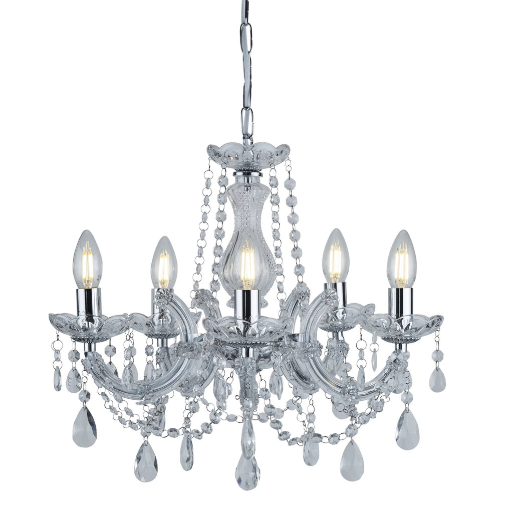 Lampadario Classico Marie Therese Acciaio Cromo Cristallo 5 Luci E14