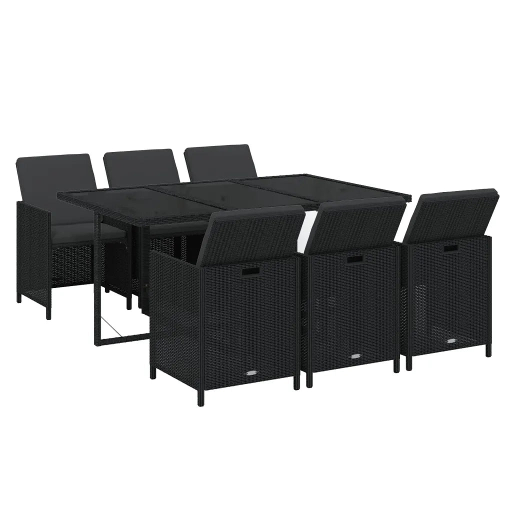 Set da Pranzo da Giardino 7 pz Nero con Cuscini in Polyrattan 3095531
