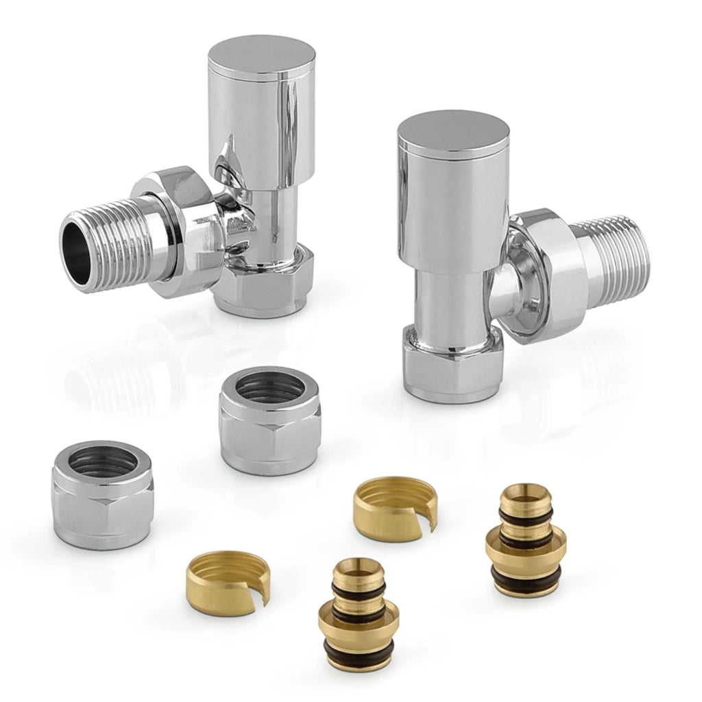 Coppia di valvole per termoarredo raccordi multi 16x2 in acciaio cromo