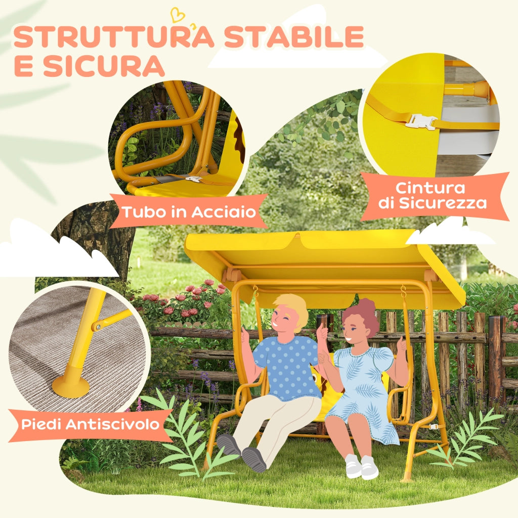 Dondolo per Bambini 2 Posti ¨C Zephmum ¨C Giallo 112x75x120 cm