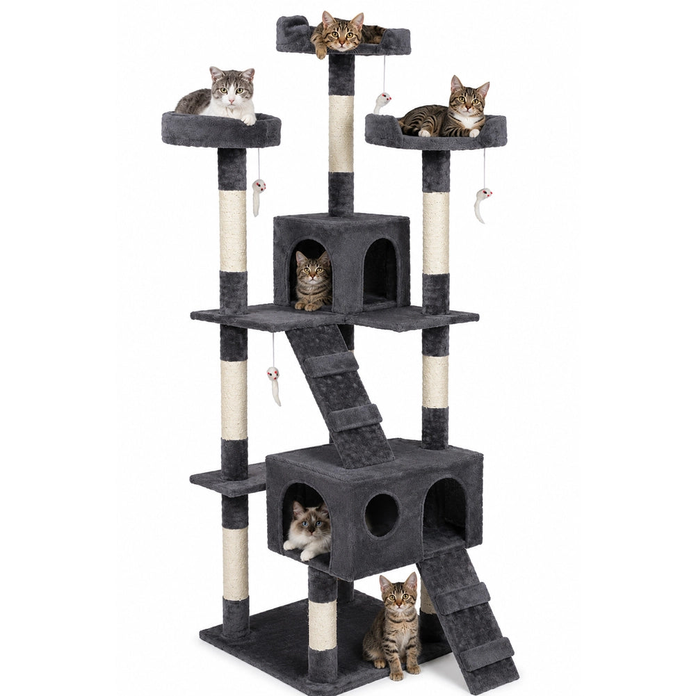 Tiragraffi per Gatti Albero Sisal Parco Giochi Gatto Tira Graffi Alto 170cm Grey