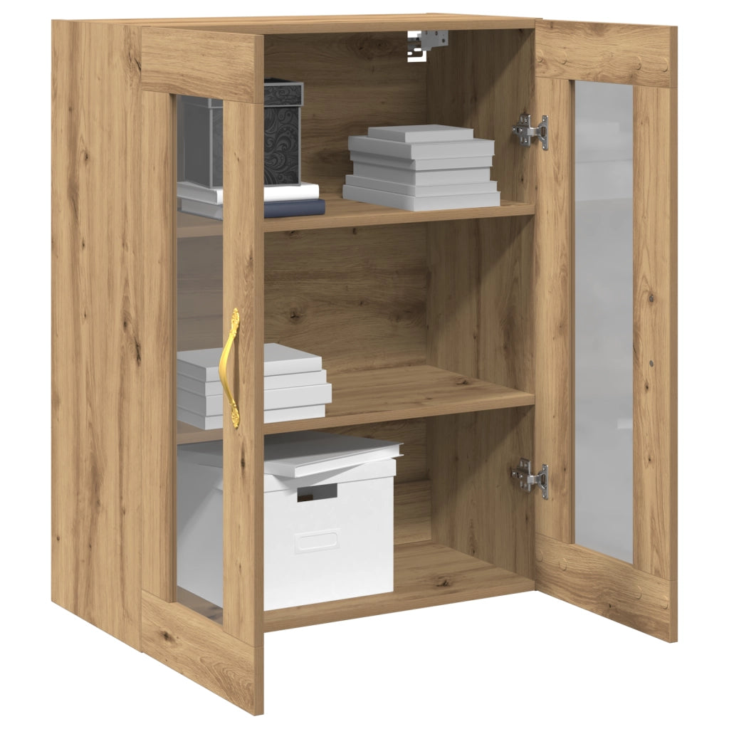 Armadio da muro con ante in vetro in rovere artigianale 69,5x34x90 cm